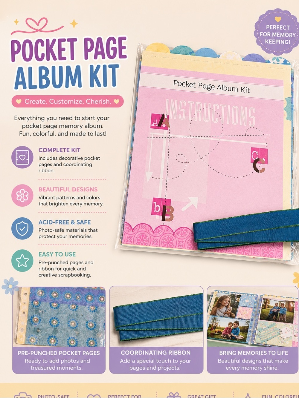 Pocket Page Album Kit - Pink & Blue Decor
